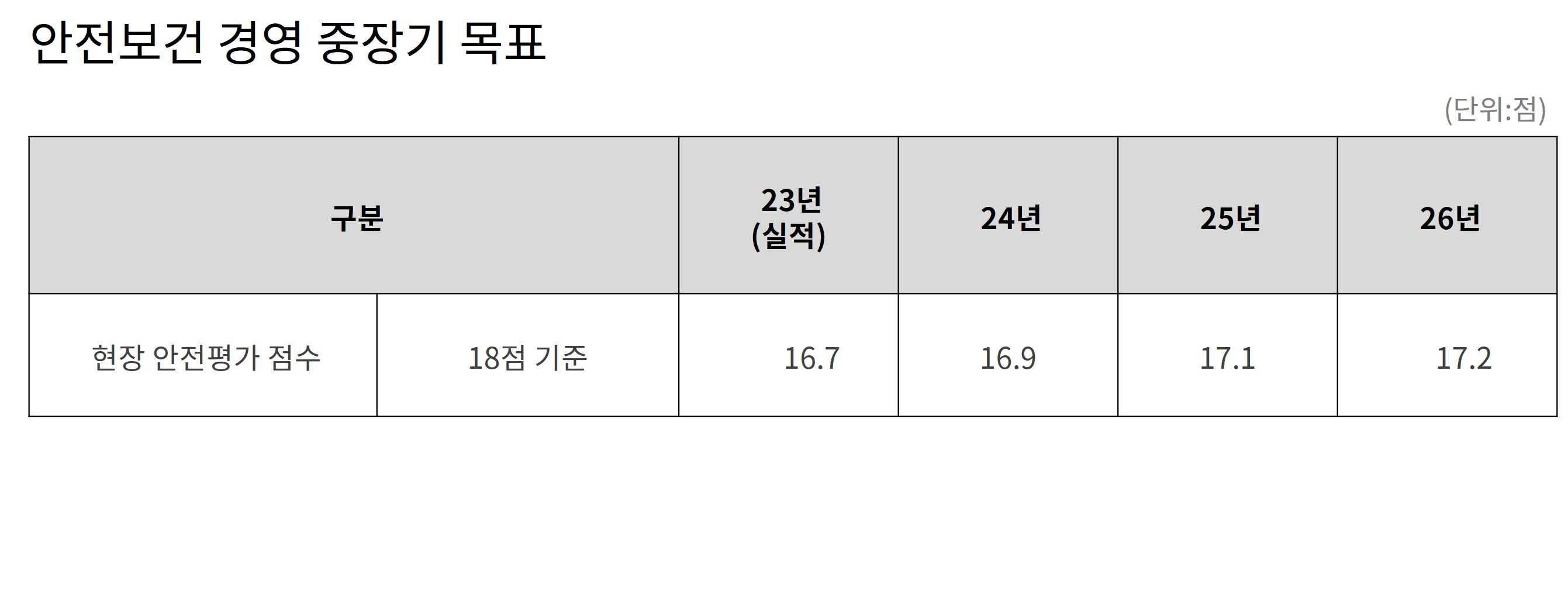 안전보건 경영 중장기 목표
